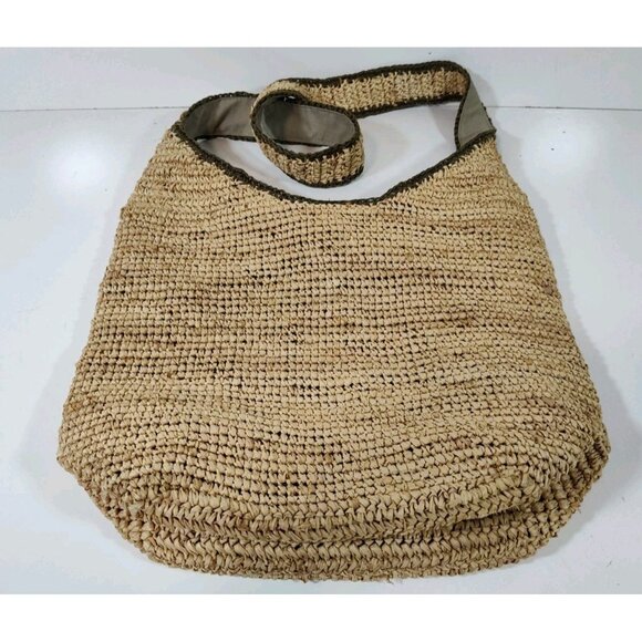 Eddie Bauer Woven Raffia Straw Shoulder Bag Beach Weekender Travel 14x14x6 Tan - Picture 2 of 9